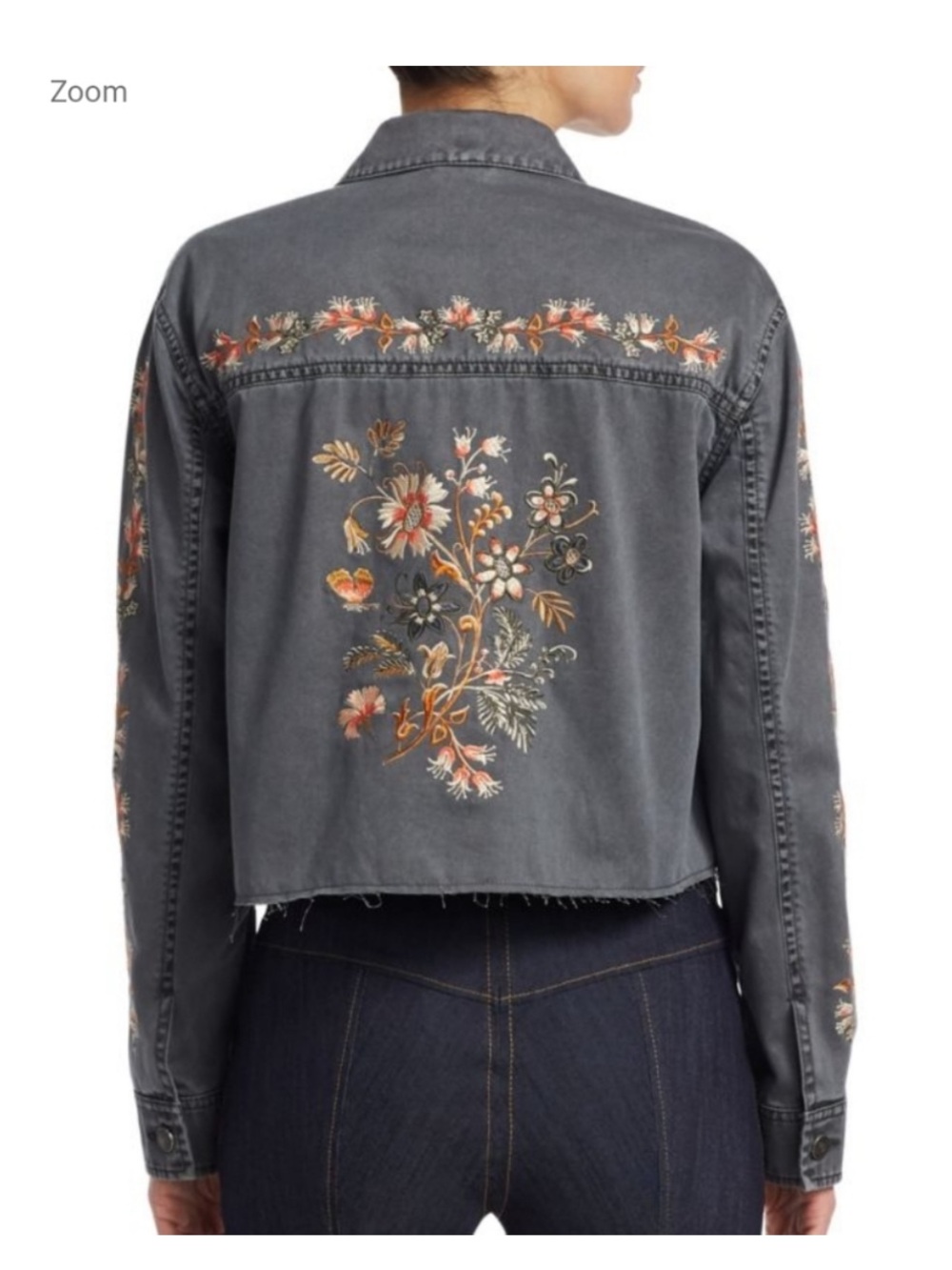CINQ A CEPT Embroidered Cropped Denim Jacket Gray - Picture 2 of 10